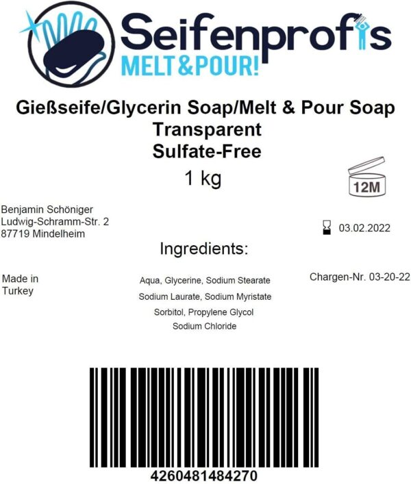 Savon brut glycérine Seifenprofis sans SLS transparent 1 kg-2