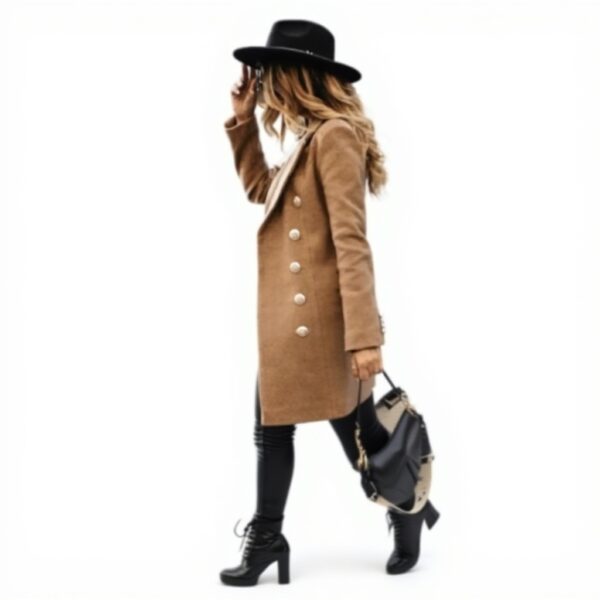 Manteau femme laine tweed Aidodmom double boutonnage mi-long