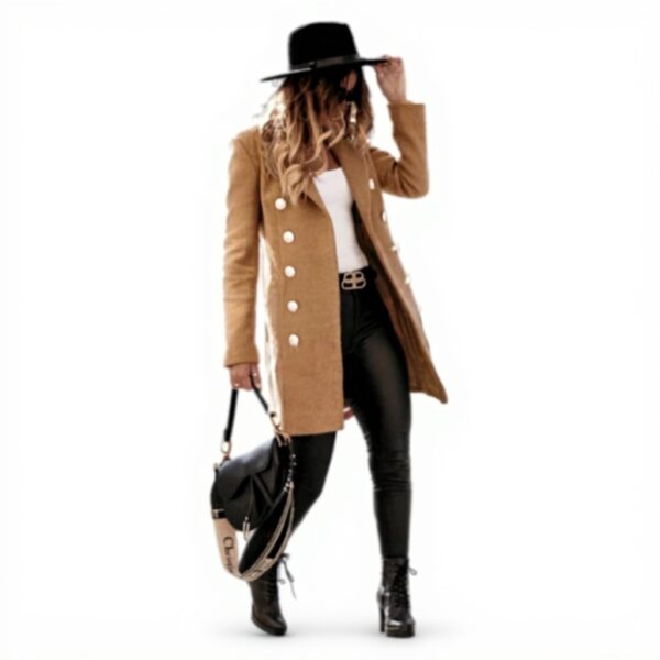 Manteau femme laine tweed Aidodmom double boutonnage mi-long